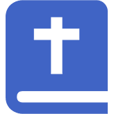 Blue book with a black cross icon.