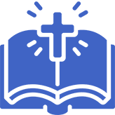 Open book with cross icon, blue.