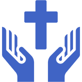 Hands raised with a cross above.
